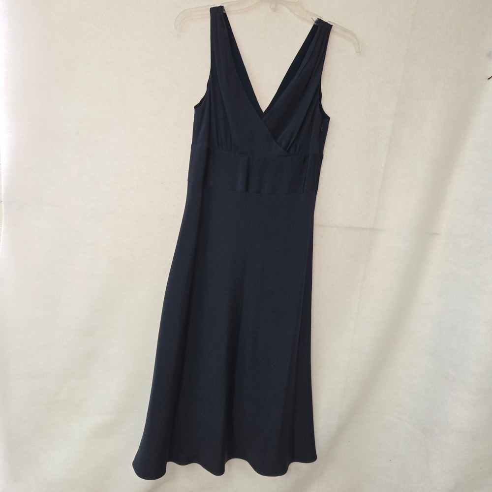 J. Crew Silk V-Neck Midi Dress Womens 6 Navy Blue Sophia A-Line Cocktail Wedding - Picture 2 of 12
